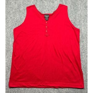 Basix Venezia Henley Tank Womens 14/16 Red Solid Sleeveless Vintage V-Neck New